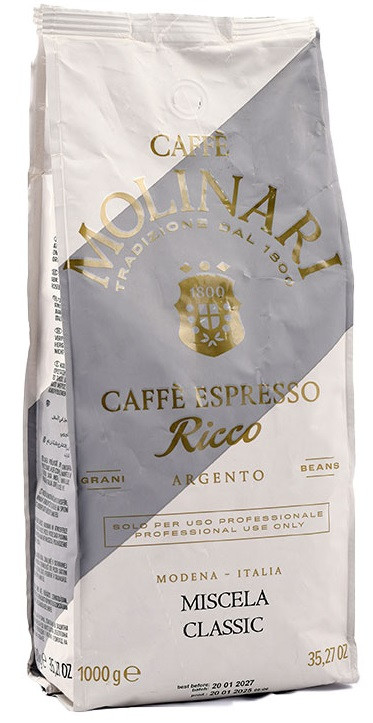 دانه قهوه مولیناری ریکو ارجنتو اسپرسو بسته 1 کیلوگرمی (Molinari Caffe Espresso Ricco Argento Miscela Classic Coffee Beans 1 Kg)