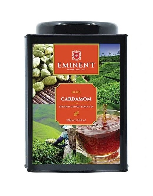 چای سیاه سیلان ممتاز سایز برگ درشت BOP1 با طعم هل امیننت قوطی فلزی مربعی بزرگ با درب بدون قفل (قرمز رنگ) 250 گرمی