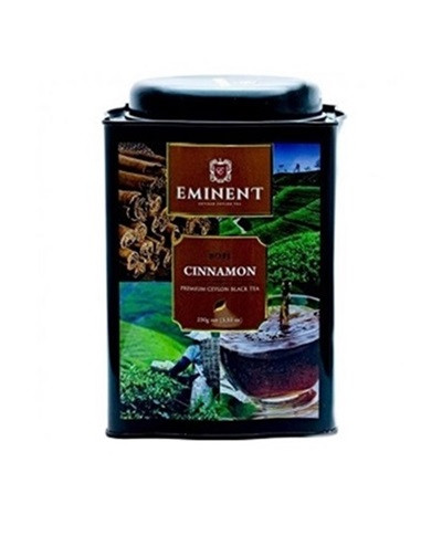چای سیاه سیلان ممتاز سایز برگ BOP1 با طعم دارچین امیننت قوطی فلزی مربعی بزرگ با درب بدون قفل (قهوه ای رنگ) 250 گرمی