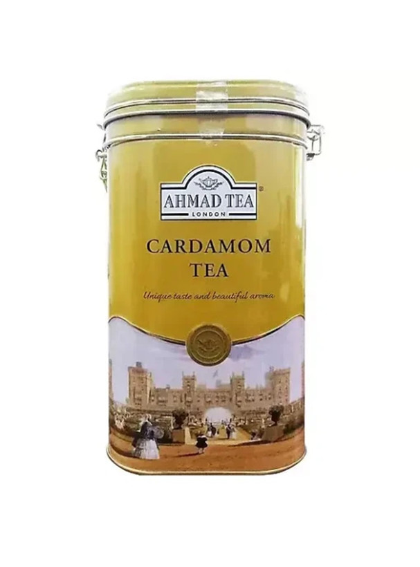 چای سیاه سیلان با طعم هل احمد اصلی وارداتی قوطی فلزی مربعی بلند با درب قفل دار (زرد رنگ) 450 گرمی