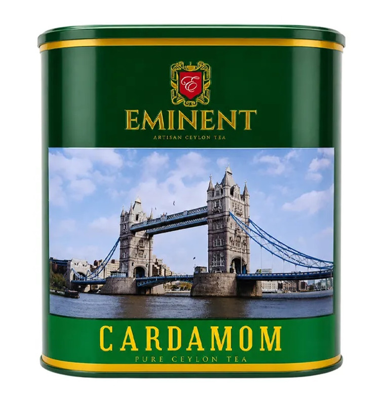 چای سیاه سیلان خالص با طعم هل امیننت اصلی قوطی فلزی بیضی با درب بدون قفل (سبز رنگ) 400 گرمی